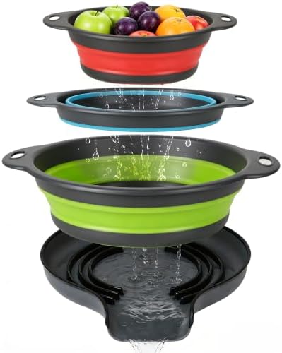 3-Pack Collapsible Colander for Kitchen with Self-Draining Base