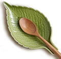 Green Ceramic Leaf Spoon Rest for Stovetop & Kitchen Counter, 1-Pack