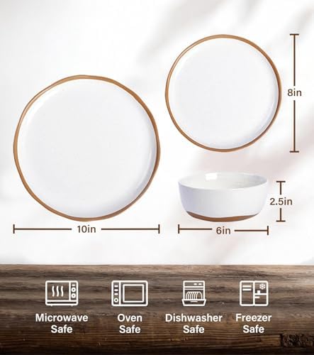 Lareina Plates and Bowls Set, 12 Pieces Farmhouse Ceramic Dinnerware