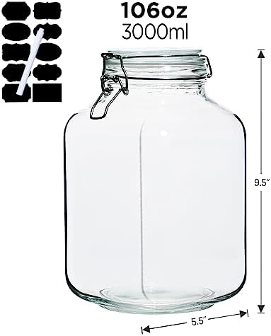 106oz Square Glass Jars with Airtight Lid, Mason Jars Set of 2