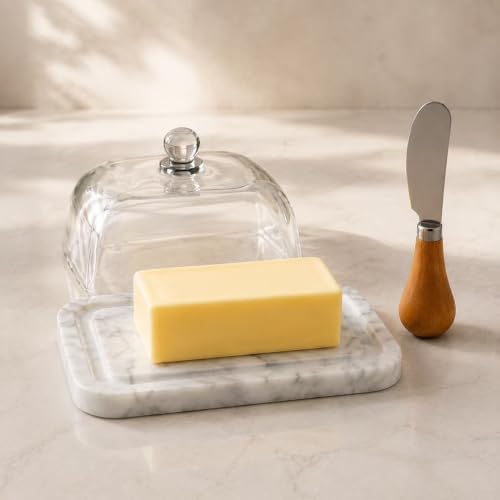 Marble Butter Dish with Lid: Butter Dish With Knife for Countertop