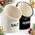 2 Pcs 12oz Christmas Ceramic Salt Pig & Pepper Crock Kitchen Decor