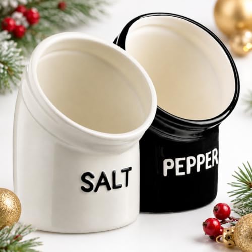 2 Pcs 12oz Christmas Ceramic Salt Pig & Pepper Crock Kitchen Decor