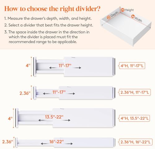 Lifewit 4" High Upgrade Drawer Divider, Adjustable Drawer Organizer