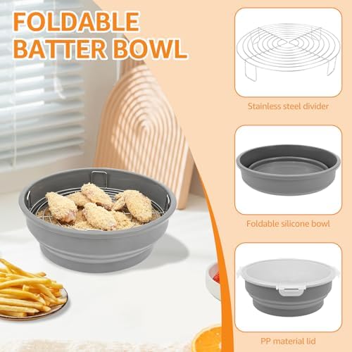 Collapsible Batter Bowl with Lid, Mess Free Breader Shaker Bowl