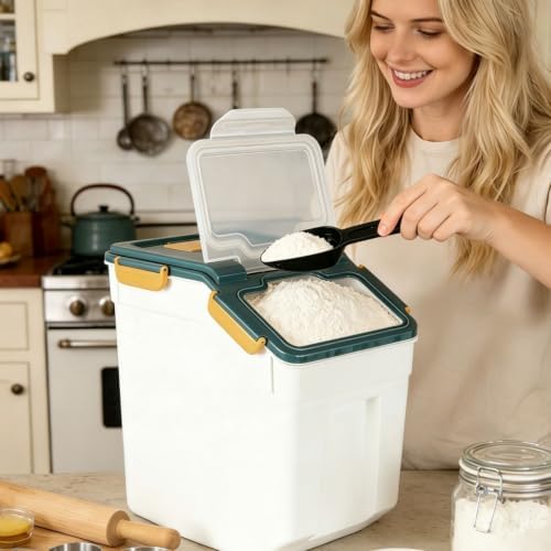 Saim 4 Pack 25lb Flour & Rice Storage Container Bin, Dark Blue