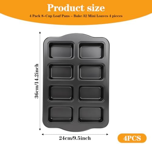4 Pack Mini Loaf Pans 8-Cavity, Small Cornbread Pan, Banana Bread Pan