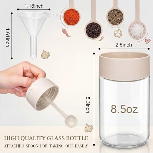 Suclain 6 Pack Glass Spice Jars with Built-in Spoons and Lids, 8.5 oz