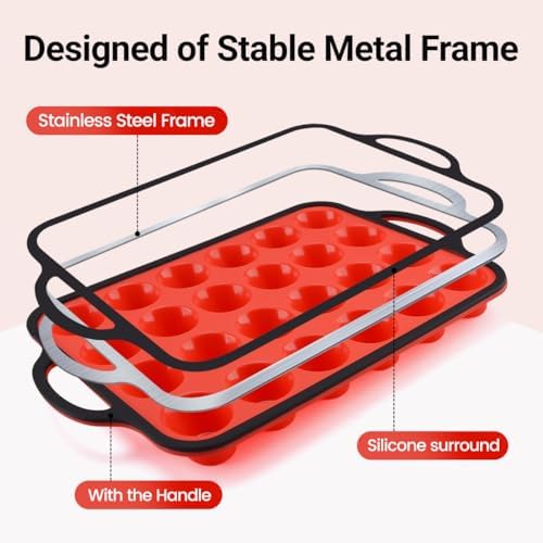 Silicone Mini Muffin Pan, Metal Reinforced Frame Mini Cupcake Pans 24