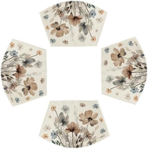 Artoid Mode Brown Poppy Floral Round Table Wedge Placemats Set of 4