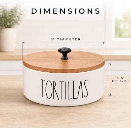 Tortilla Warmer with Lid — Ceramic Tortilla Holder with Wood Lid