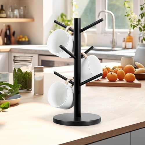 Fertoriy Wood Mug Holder Tree with 6 Hooks for Countertop