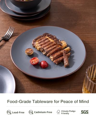 Famiware Venus Stoneware Dinnerware Sets with Pasta Bowls, Dishes Set for 6