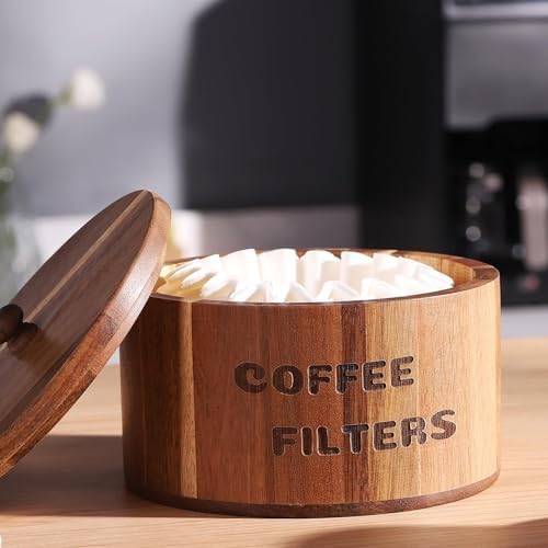 Natural Acacia Wood Coffee Filter Holder with Lid, Multi-Use