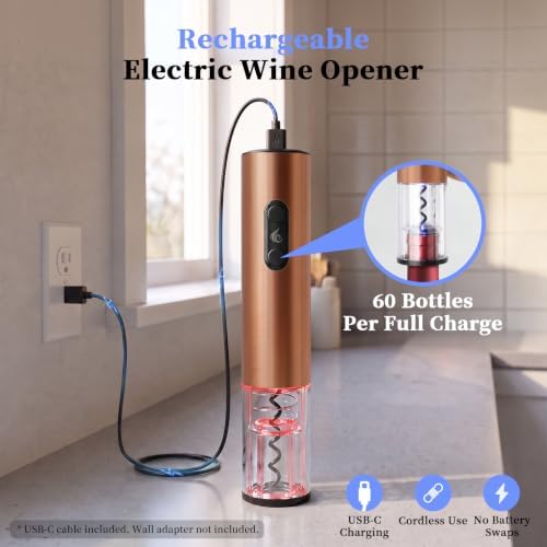 Electric Wine Opener with Foil Cutter, Automatic Wine Bottle Corkscrew