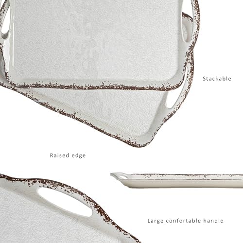 LEHAHA Vintage White Large Serving Tray with Handles, 17.25x12 inch