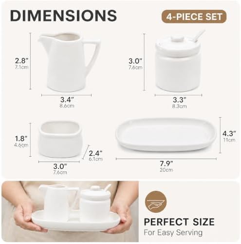 ZENFUN Set of 4 Porcelain Creamer and Sugar Set with Saucer, Sugar