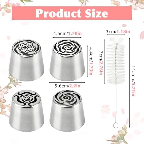 Large Flower Russian Piping Tips Set, Stainless Steel Rose Floral