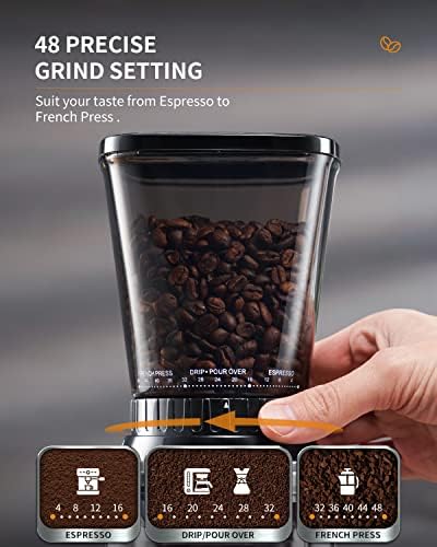 SHARDOR Conical Burr Coffee Bean Grinder, 48 Settings, Silver