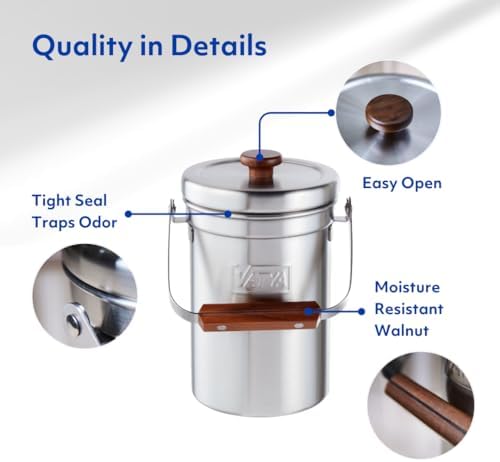 Vatya Stainless Steel Compost Bin, 0.8 Gallon