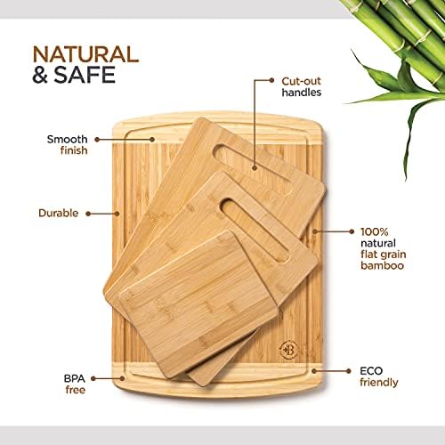 Bamboo Cutting Board Set of 4 - Wooden Cutting Boards for Kitchen with
