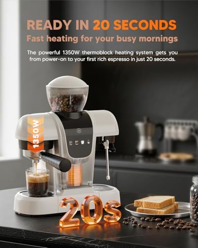 i Cafilas Semi-Automatic Espresso Machine with Grinder, White