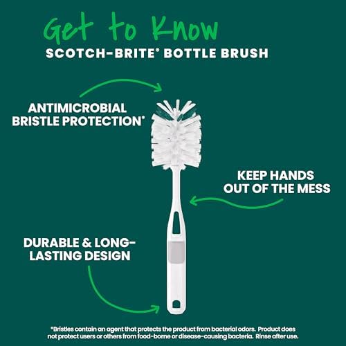 Scotch-Brite Glass and Water Bottle Brush, Long-Lasting Bristles, Safe