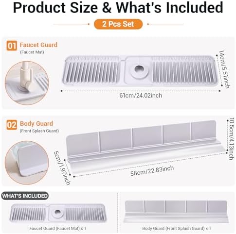 Mifoci 2 Pcs Kitchen Sink Splash Guard Set, 24 Inch Silicone Faucet