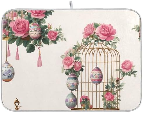 OTVEE Vintage Birdcage Art Dish Drying Mat for Kitchen Counter