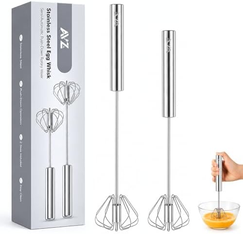 Stainless Steel Semi-automatic Egg Whisk, 2 Pack 7.9in & 11.8in Hand