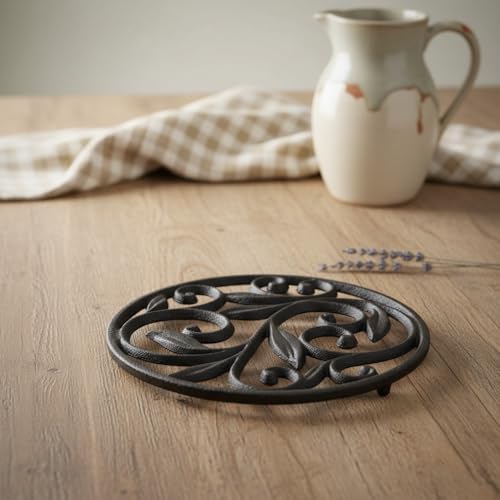 Comfy Hour 7.8" Decorative Cast Iron Trivet, Round Scrollwork Hot Pot