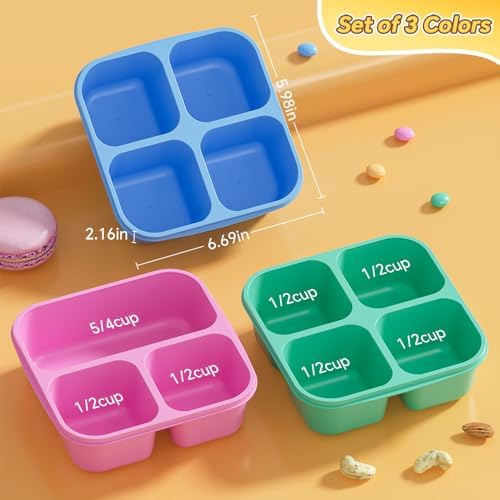 Canfanni 6 Pcs Snack Box Container Set, Reusable 3&4 Compartment Meal