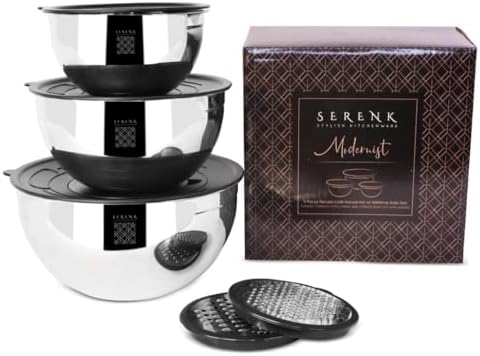 serenk Stainless Steel 9-Piece Mixing Bowl Set, Black