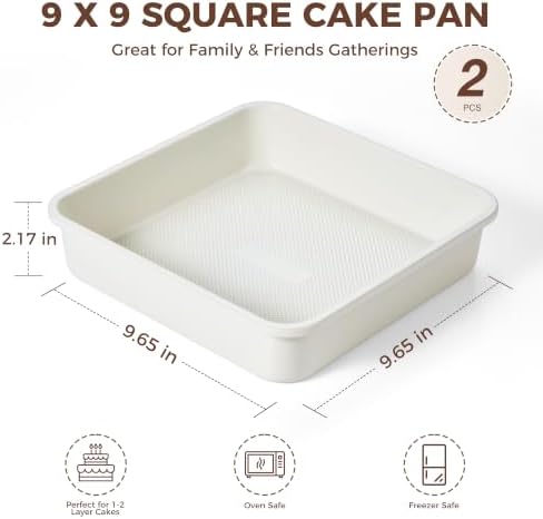 HONGBAKE Ceramic 9x9 Baking Pan 2 Pack, Square Cake Pan with Diamond