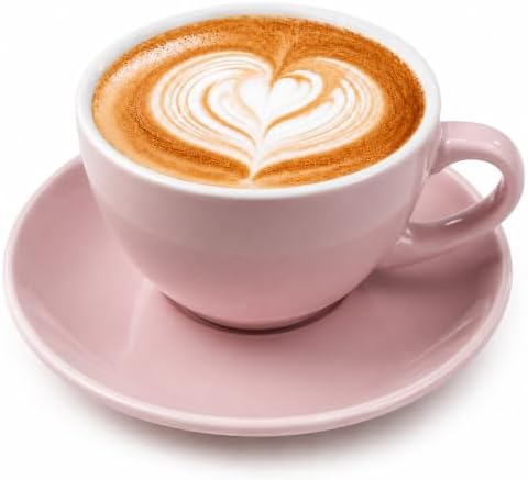 DeeCoo 11 oz Pink White Cappuccino Mug- Large Ceramic Coffee Cup with