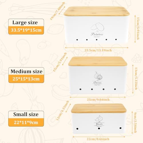 3 Pcs Onion Garlic Potato Storage Box Set, Carbon Steel Potato Onion