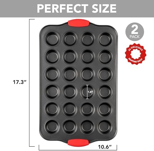 Tiawudi Mini Muffin Pan, 24 Cavity Cupcake Pan, Nonstick Baking Pan