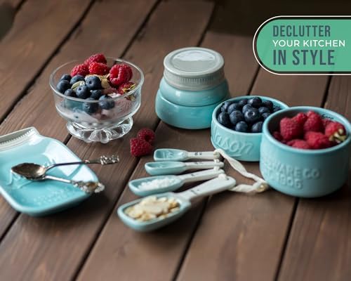 Comfify Aqua Blue Mason Jar Measuring Set – 4 Cups, 4 Spoons, Spoon