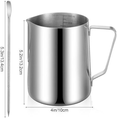 2 Pcs Milk Frothing Pitcher, 32 Oz Stainless Steel Steaming Pitcher