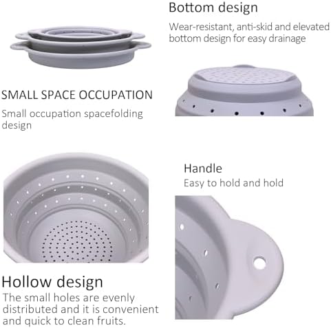 Silicone Collapsible Colander Set of 3, Thickened Foldable Strainers
