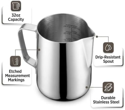 Rattleware 32 Oz Etched Milk Frothing Pitcher Latte Art Espresso