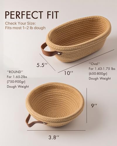 Crispier Crust Cotton Rope Banneton Basket Set, Brown