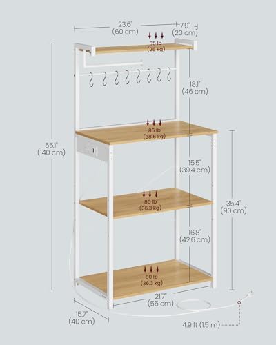 VASAGLE 4-Tier Kitchen Bakers Rack, 23.6-Inch Wide