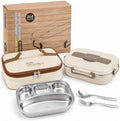 304 Stainless Steel Bento Box, 4 Compartments, Beige