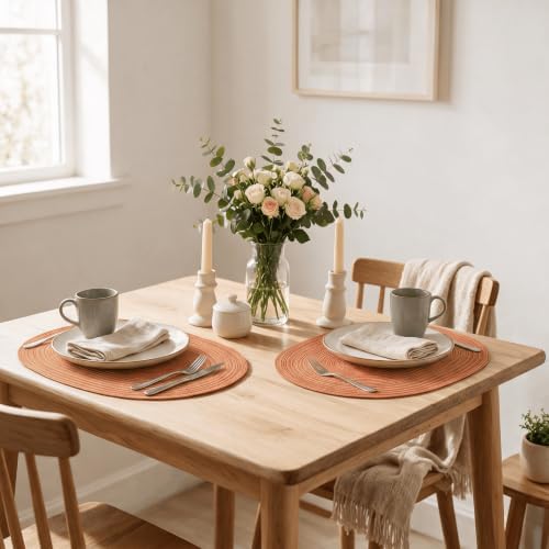 Artoid Mode Orange Polyester Oval Braided Fall Placemats Set of 4, 12