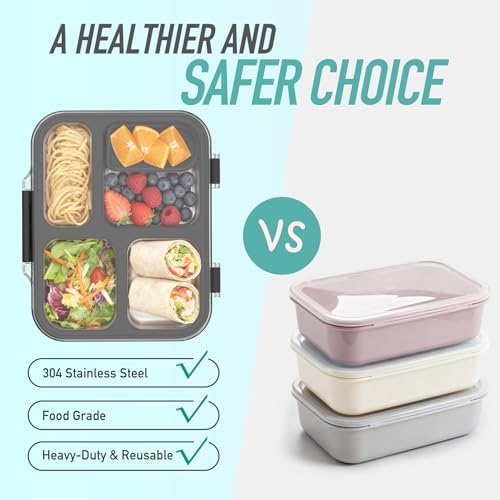 Stainless Steel Bento Box for Kids with Silicone Container, 4