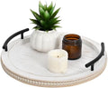 SwallowLiving White Wooden Beaded Serving Tray with Handle Decorative