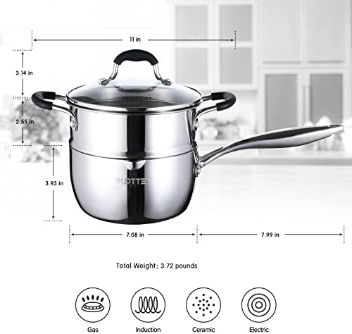 SLOTTET Tri-Ply Whole-Clad Stainless Steel Saucepan with Steamer,2.5