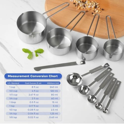 10-Piece Stainless Steel Measuring Cups and Spoons Set for Home Baking