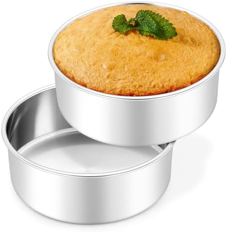 Leonyo 6 Inch Cake Pans Set of 2, Baking Pan Round Cake Tins, 3" Deep